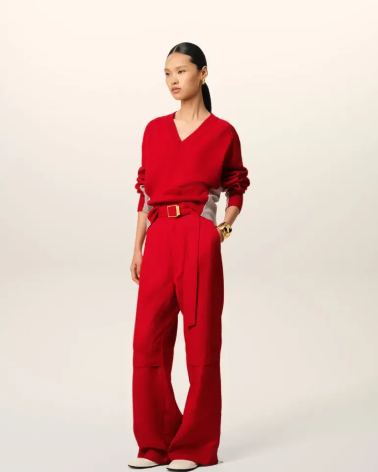 Ami Paris Red Wool Knit Bicolor V Neck Sweater POPPY/MASTIC Discount