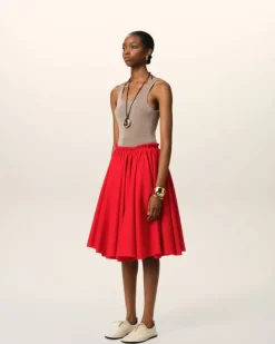 Ami Paris Red Wool Skirt With Godets POPPY Cheap
