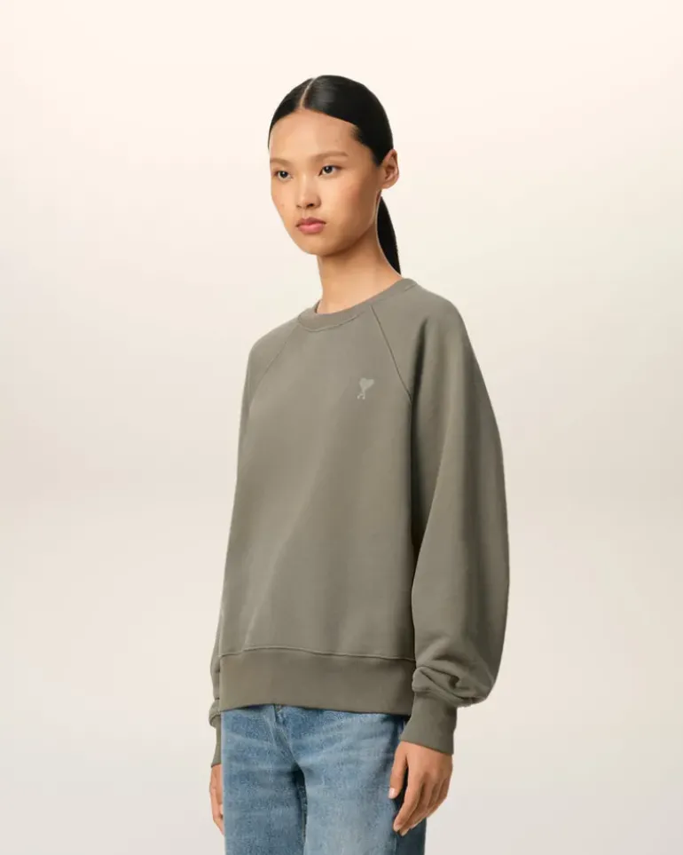 Ami Paris Taupe Cotton Tonal Ami de Coeur Sweatshirt SMOKE GREY Online