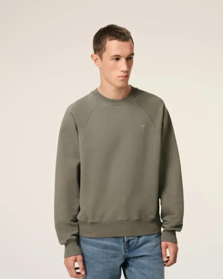 Ami Paris Taupe Cotton Tonal Ami de Coeur Sweatshirt SMOKE GREY Online