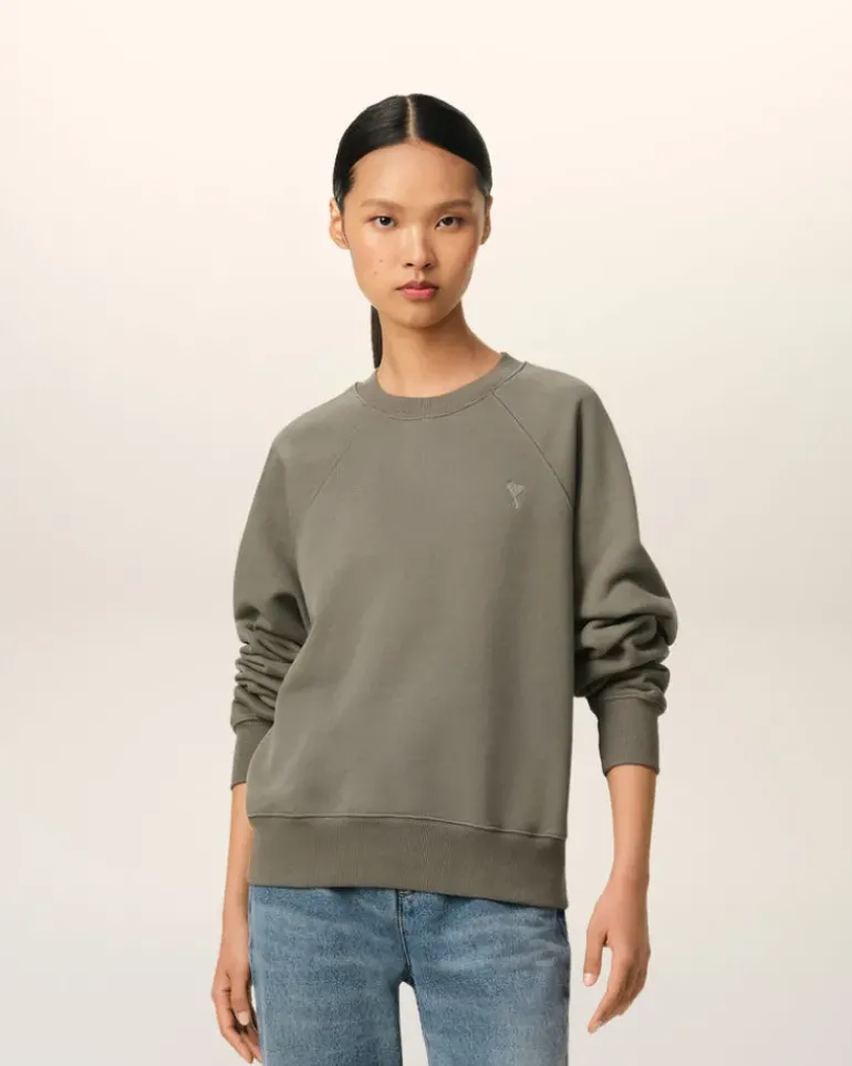 Ami Paris Taupe Cotton Tonal Ami de Coeur Sweatshirt SMOKE GREY Online
