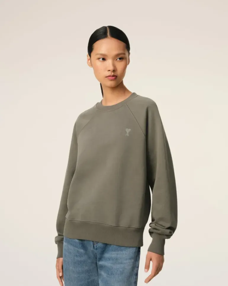 Ami Paris Taupe Cotton Tonal Ami de Coeur Sweatshirt SMOKE GREY Online