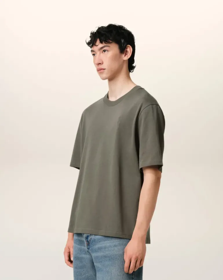 Ami Paris Taupe Cotton Tonal Ami de Coeur T-Shirt SMOKE GREY Best