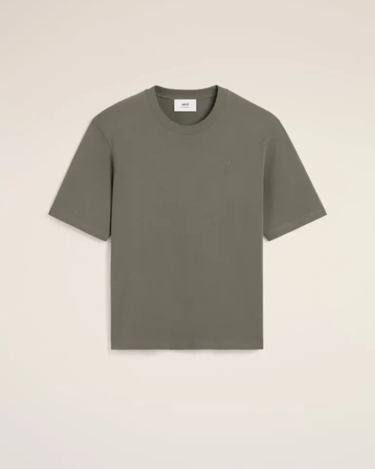 Ami Paris Taupe Cotton Tonal Ami de Coeur T-Shirt SMOKE GREY Best