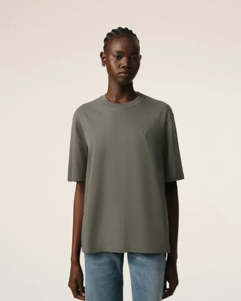 Ami Paris Taupe Cotton Tonal Ami de Coeur T-Shirt SMOKE GREY Best