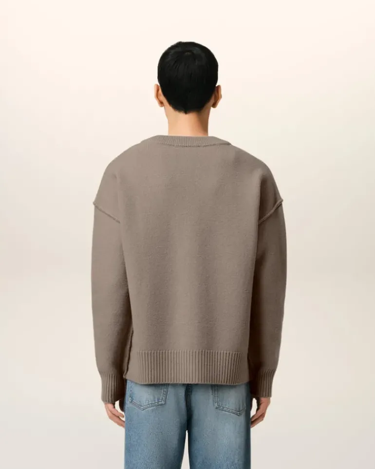 Ami Paris Taupe Wool Ami de Coeur Cardigan ASH/OFFWHITE Best Sale