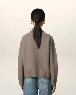 Ami Paris Taupe Wool Ami de Coeur Polo ASH/OFFWHITE Store