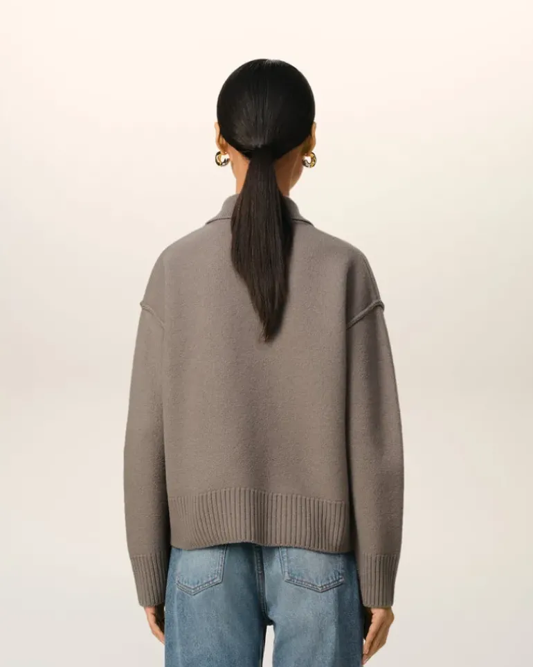 Ami Paris Taupe Wool Ami de Coeur Polo ASH/OFFWHITE Store