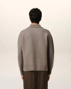 Ami Paris Taupe Wool Ami de Coeur Polo ASH/OFFWHITE Store