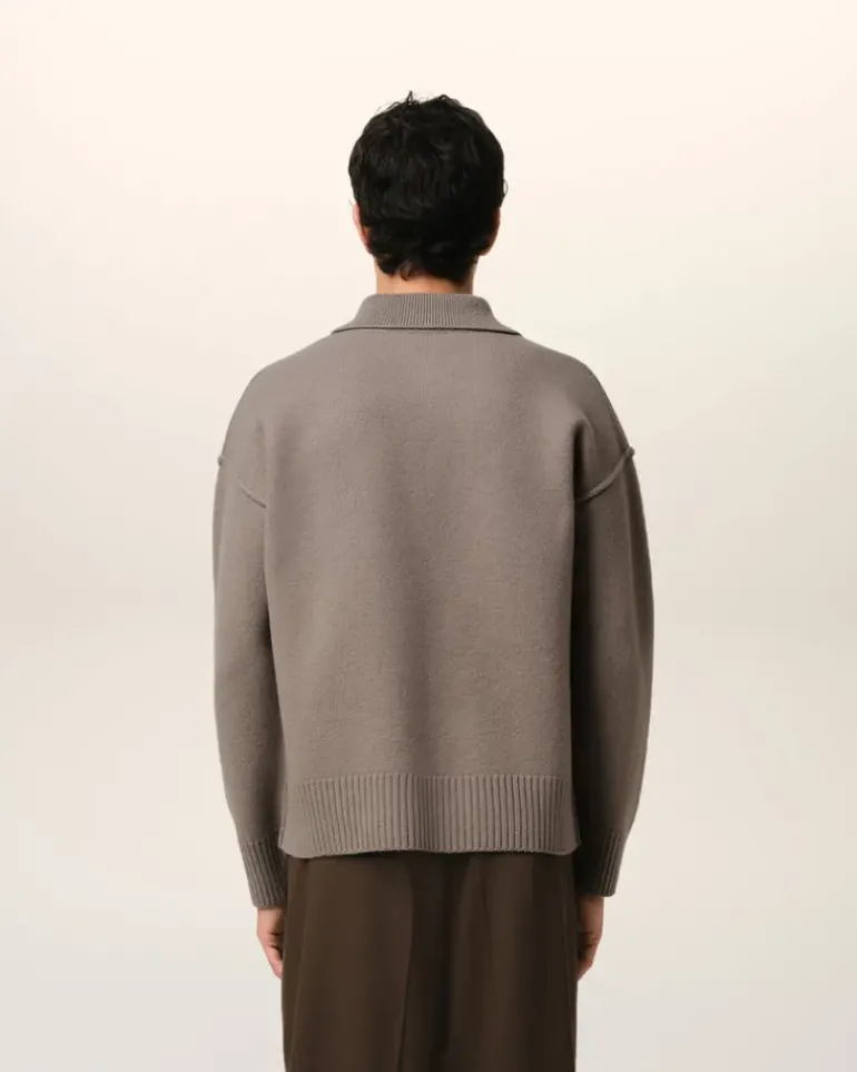Ami Paris Taupe Wool Ami de Coeur Polo ASH/OFFWHITE Store