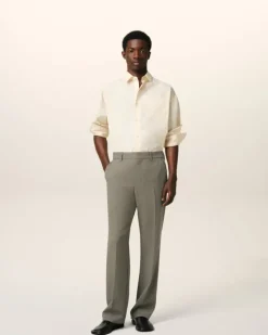 Ami Paris Taupe Wool Straight Fit Trousers SMOKE GREY Cheap