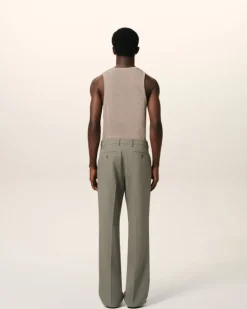 Ami Paris Taupe Wool Straight Fit Trousers SMOKE GREY Cheap