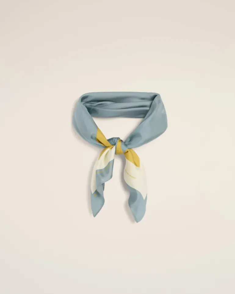 Ami Paris Tricolor Blue Silk Bandana SLATE/BUTTER/CURRY New