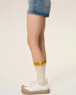 Ami Paris White Cotton Ami de Coeur Striped Socks WHITE CREAM/CURRY Online