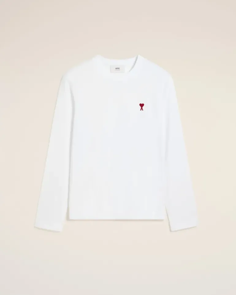 Ami Paris Cotton Ami de Coeur Long Sleeves T-Shirt WHITE Store