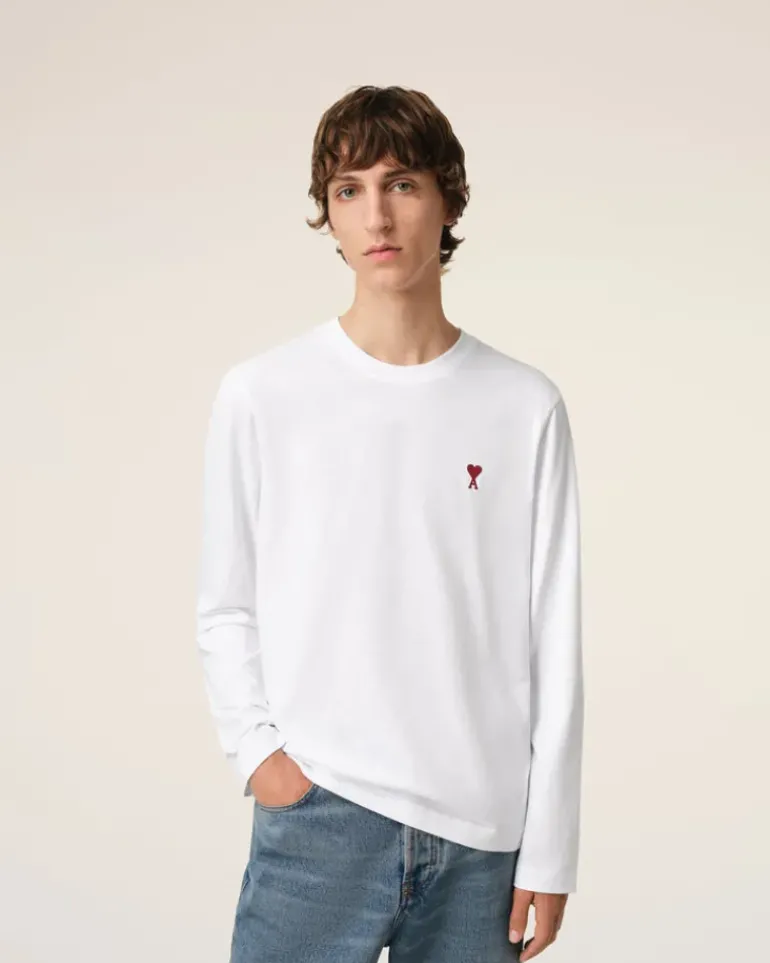 Ami Paris Cotton Ami de Coeur Long Sleeves T-Shirt WHITE Store