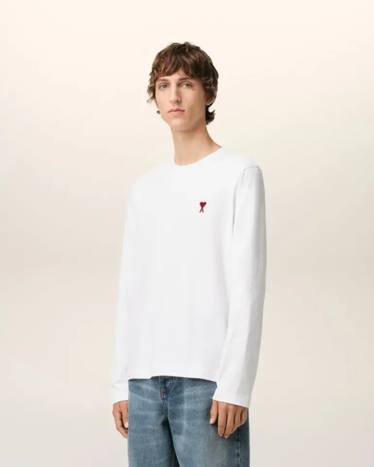 Ami Paris Cotton Ami de Coeur Long Sleeves T-Shirt WHITE Store