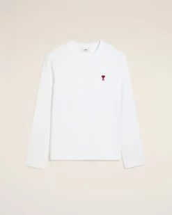 Ami Paris Cotton Ami de Coeur Long Sleeves T-Shirt WHITE Store