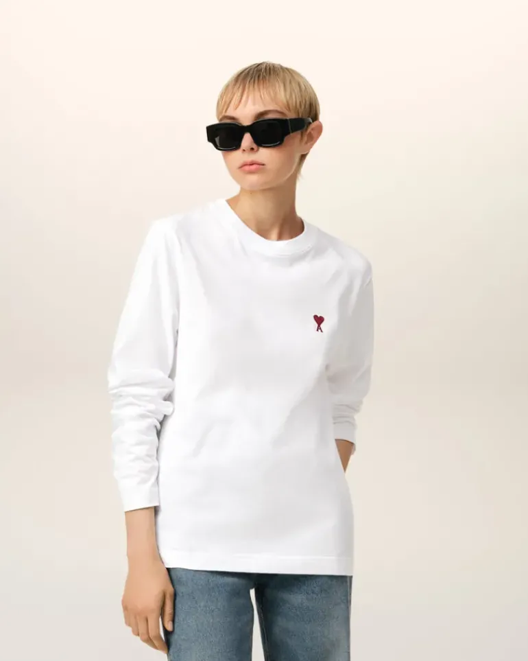 Ami Paris Cotton Ami de Coeur Long Sleeves T-Shirt WHITE Store