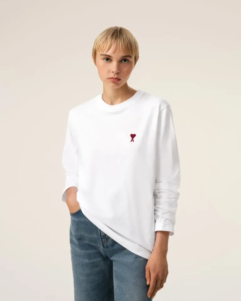 Ami Paris Cotton Ami de Coeur Long Sleeves T-Shirt WHITE Store