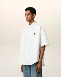 Ami Paris White Cotton Boxy Fit Short Sleeves Shirt NATURAL WHITE Hot