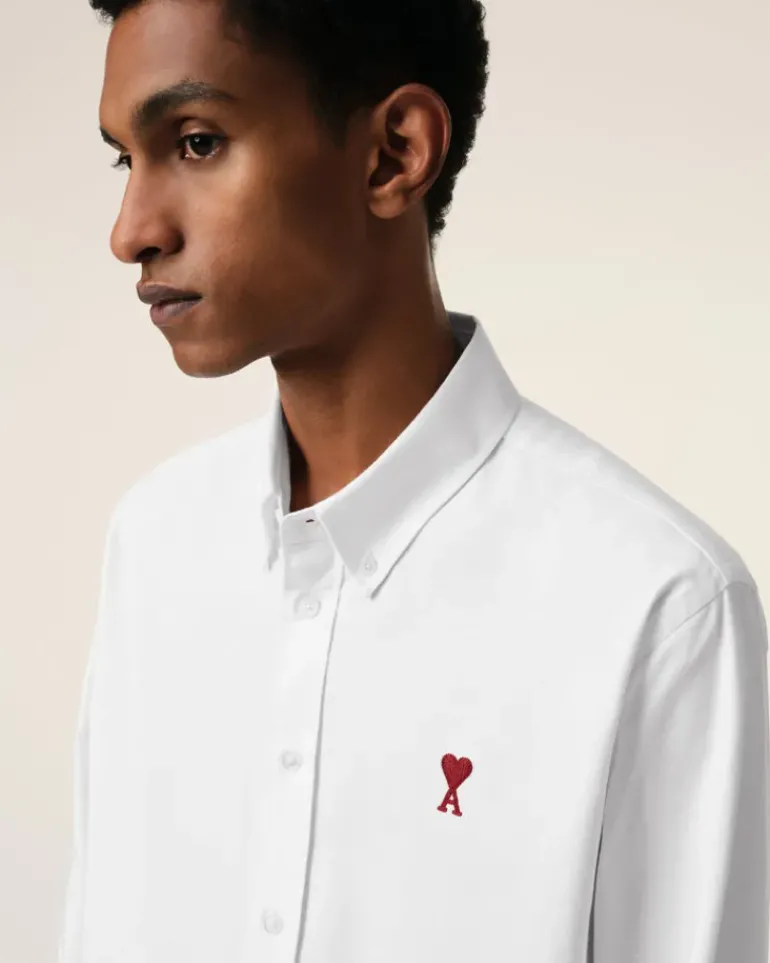 Ami Paris White Cotton Button-Down Ami de Coeur Shirt NATURAL WHITE Shop