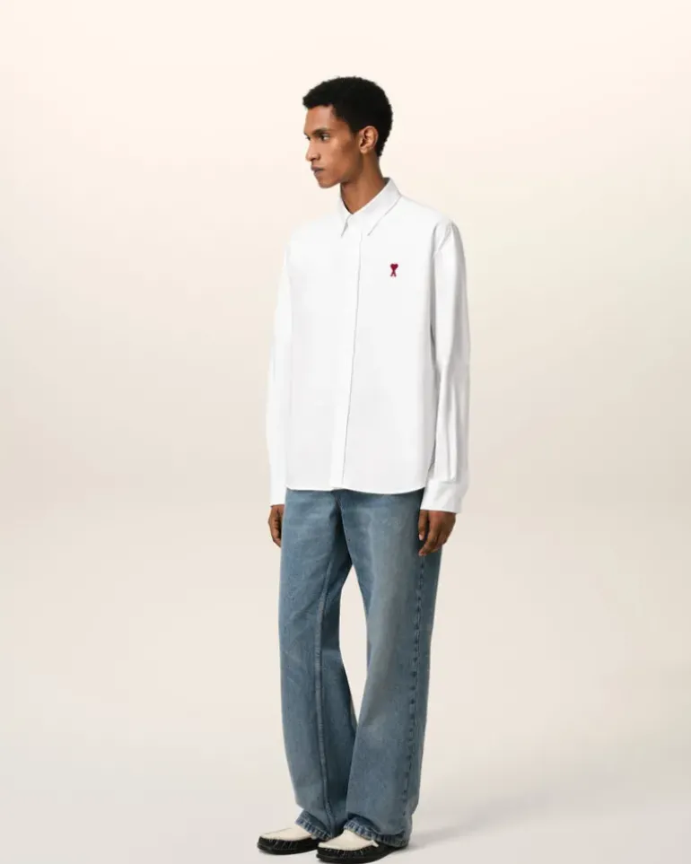 Ami Paris White Cotton Button-Down Ami de Coeur Shirt NATURAL WHITE Shop