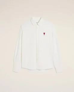 Ami Paris White Cotton Button-Down Ami de Coeur Shirt NATURAL WHITE Shop
