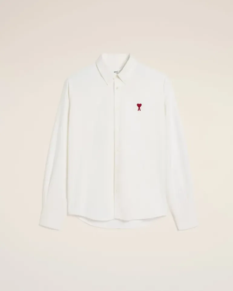 Ami Paris White Cotton Button-Down Ami de Coeur Shirt NATURAL WHITE Shop