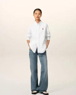 Ami Paris White Cotton Button-Down Ami de Coeur Shirt NATURAL WHITE Shop