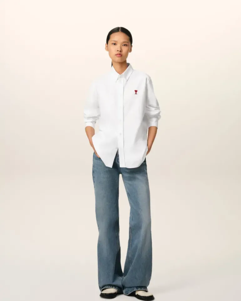 Ami Paris White Cotton Button-Down Ami de Coeur Shirt NATURAL WHITE Shop