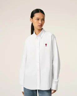 Ami Paris White Cotton Button-Down Ami de Coeur Shirt NATURAL WHITE Shop