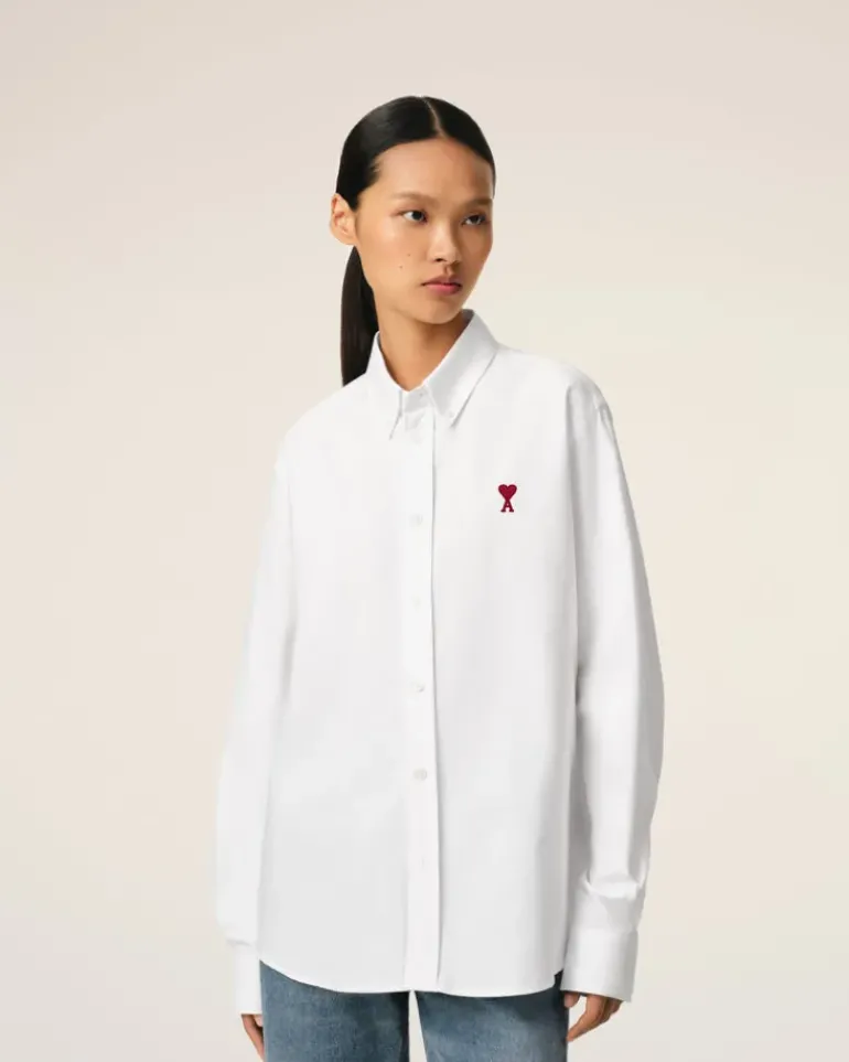 Ami Paris White Cotton Button-Down Ami de Coeur Shirt NATURAL WHITE Shop