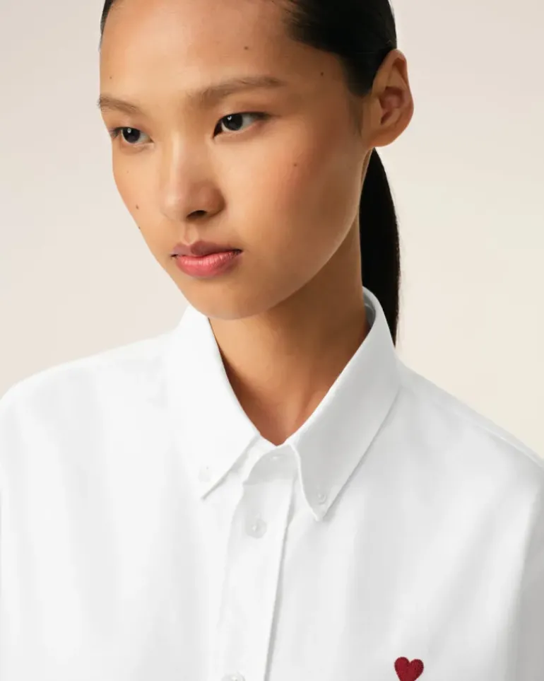 Ami Paris White Cotton Button-Down Ami de Coeur Shirt NATURAL WHITE Shop