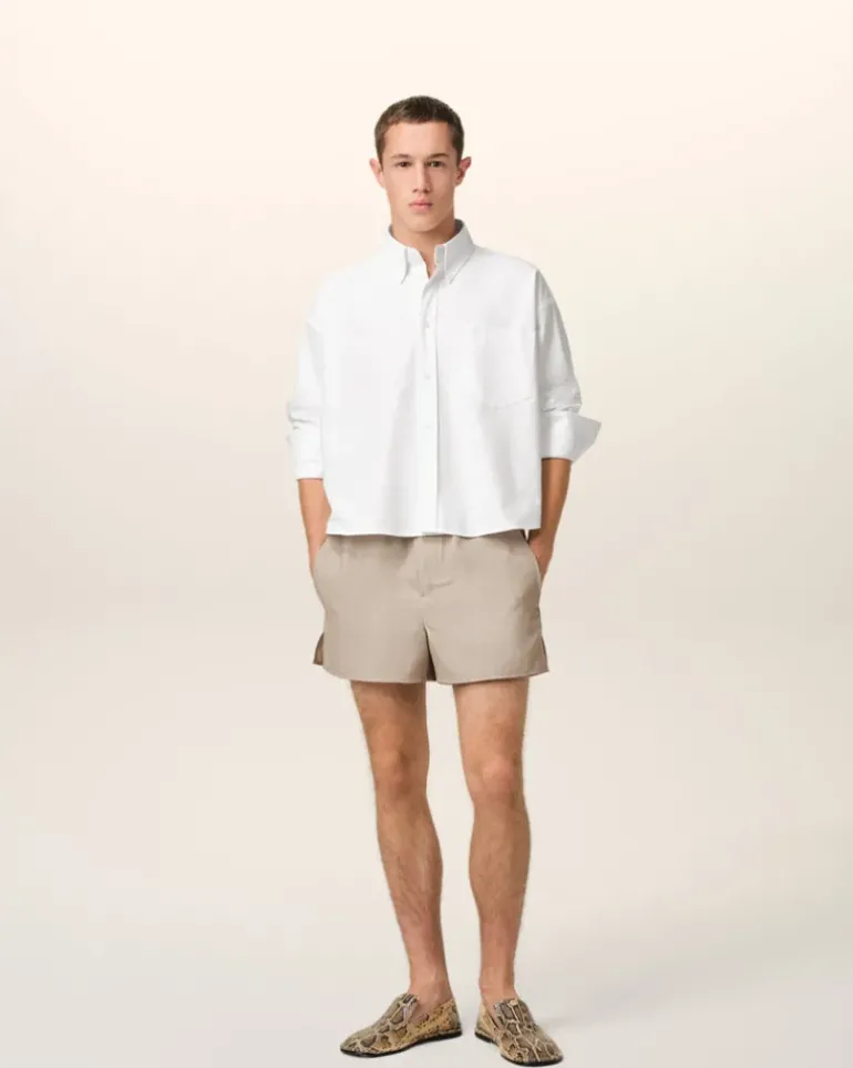 Ami Paris White Cotton Cropped Oversized Shirt NATURAL WHITE Discount