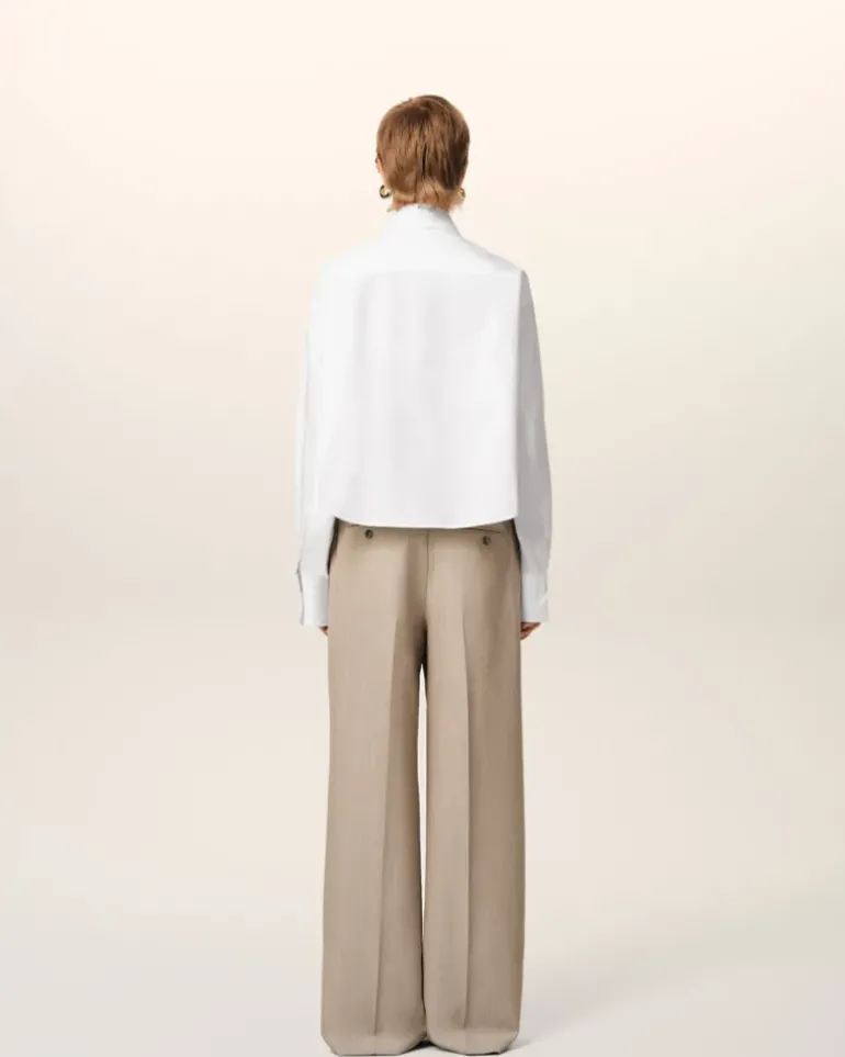 Ami Paris White Cotton Cropped Oversized Shirt NATURAL WHITE Discount