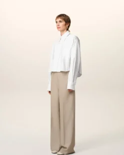 Ami Paris White Cotton Cropped Oversized Shirt NATURAL WHITE Discount