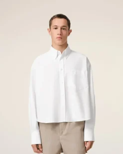 Ami Paris White Cotton Cropped Oversized Shirt NATURAL WHITE Discount