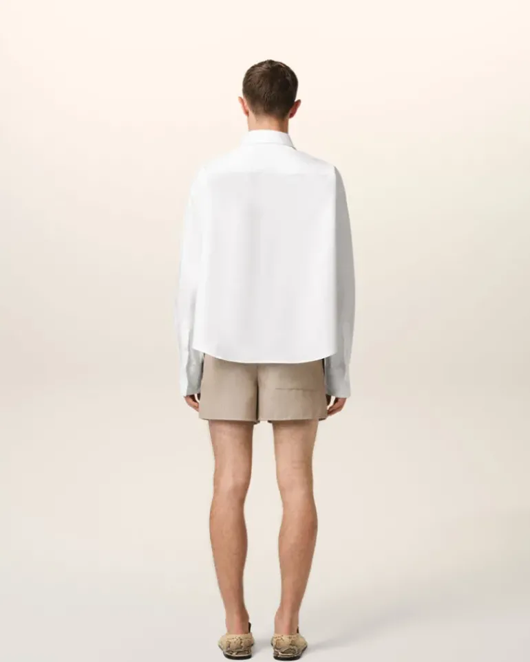 Ami Paris White Cotton Cropped Oversized Shirt NATURAL WHITE Discount