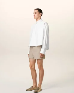 Ami Paris White Cotton Cropped Oversized Shirt NATURAL WHITE Discount