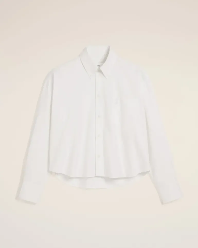 Ami Paris White Cotton Cropped Oversized Shirt NATURAL WHITE Discount