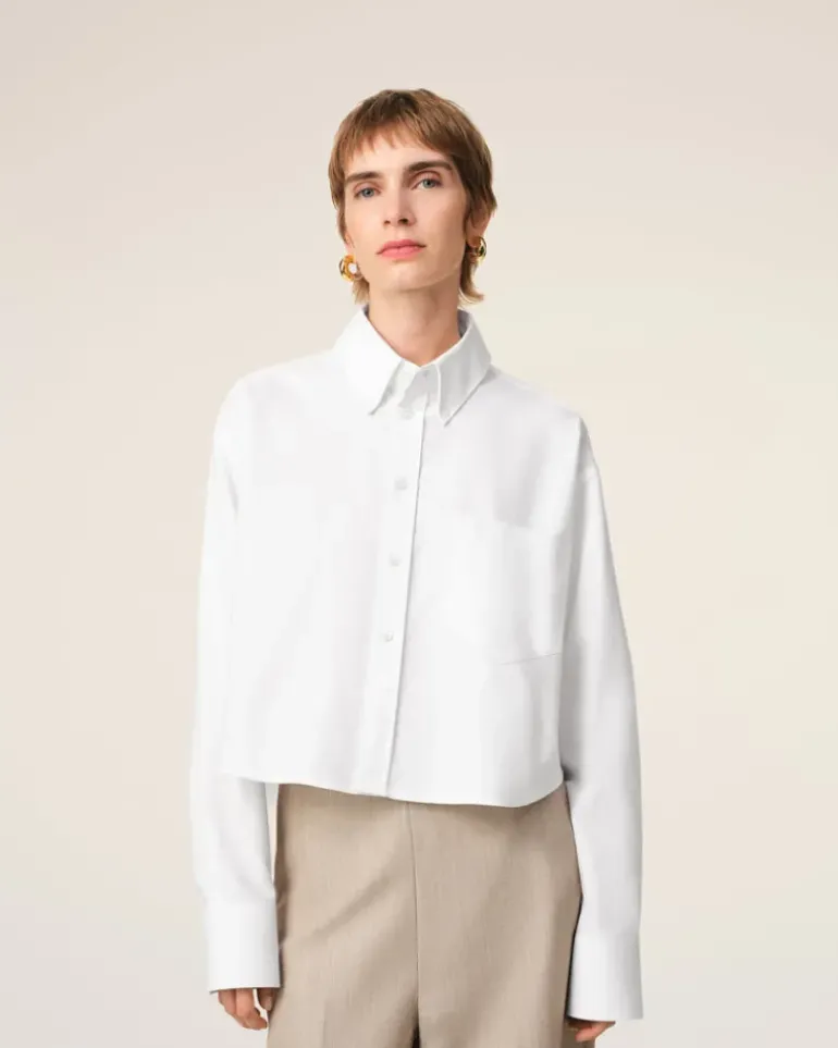 Ami Paris White Cotton Cropped Oversized Shirt NATURAL WHITE Discount