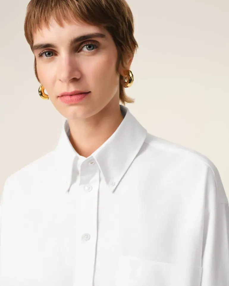 Ami Paris White Cotton Cropped Oversized Shirt NATURAL WHITE Discount