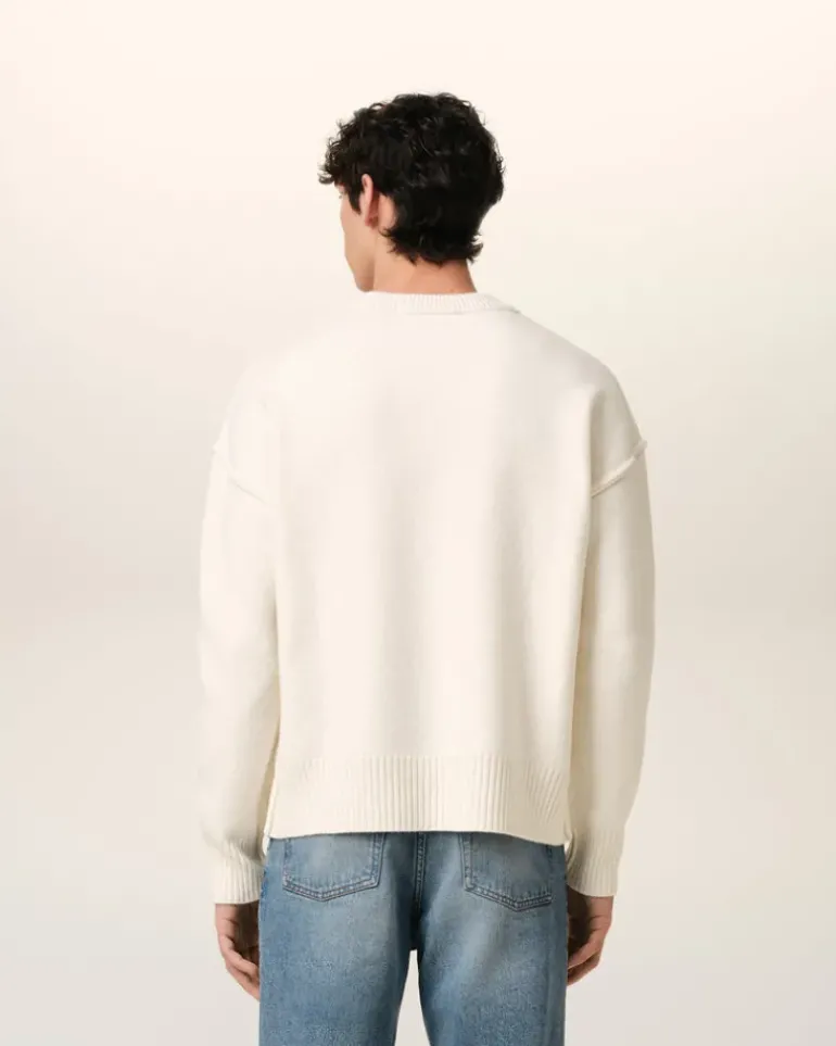 Ami Paris White Wool Ami de Coeur Sweater OFF WHITE/ RED New