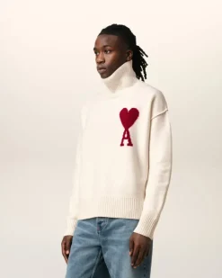 Ami Paris White Wool Ami de Coeur Sweater OFF WHITE/ RED Cheap