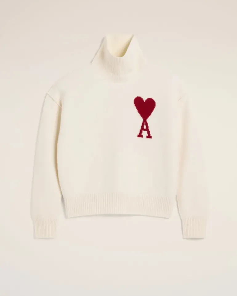 Ami Paris White Wool Ami de Coeur Sweater OFF WHITE/ RED Cheap