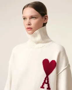 Ami Paris White Wool Ami de Coeur Sweater OFF WHITE/ RED Cheap