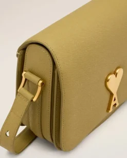Ami Paris Yellow Leather Paris Paris Bag HAVANA/VIBRATED BRASS Best Sale