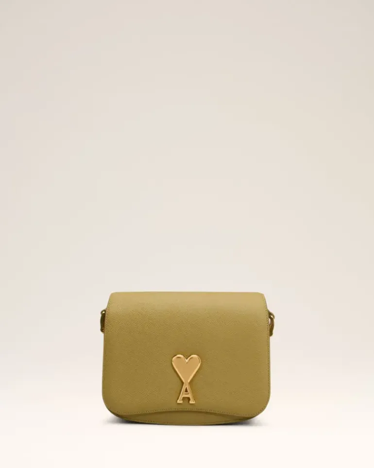 Ami Paris Yellow Leather Paris Paris Bag HAVANA/VIBRATED BRASS Best Sale