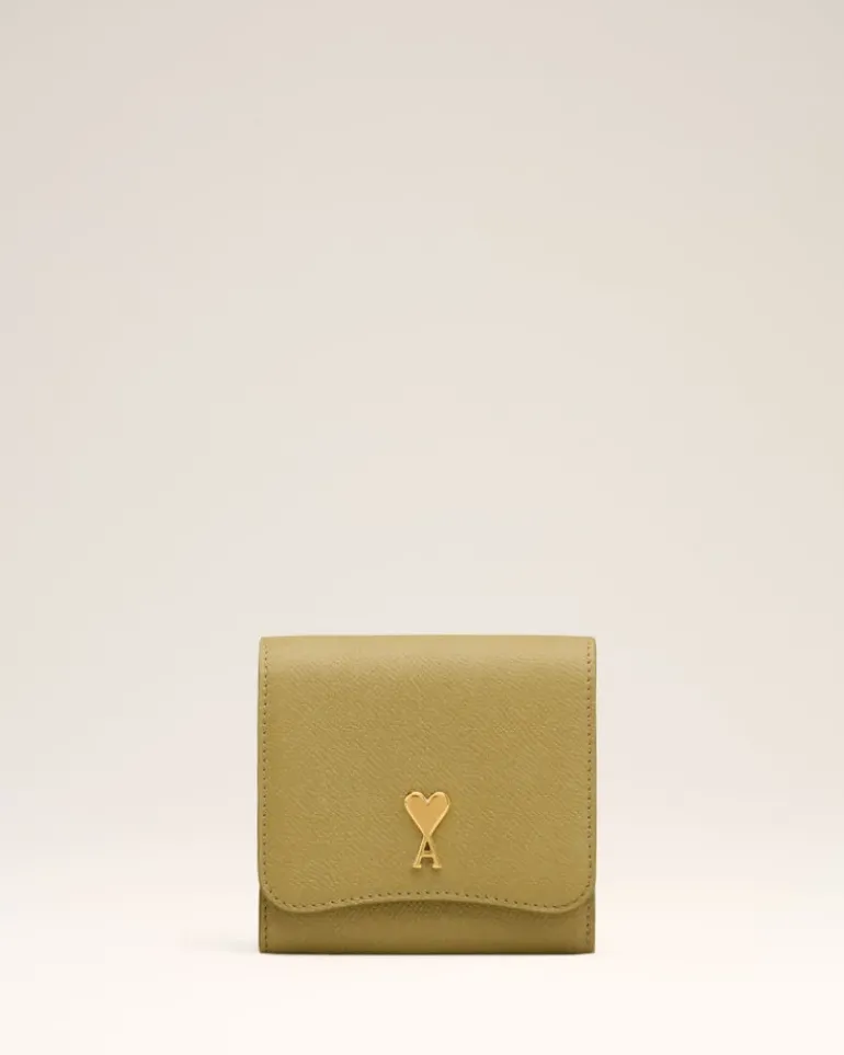 Ami Paris Yellow Leather Paris Paris Compact Wallet HAVANA/VIBRATED BRASS Cheap